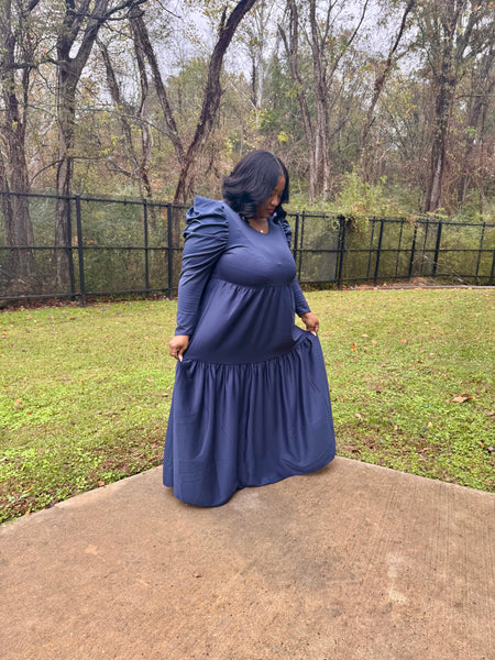 Ruffled Shoulder Maxi Dress (Navy)