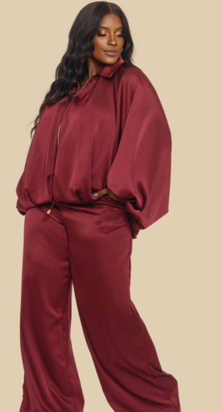 Puffed Bomber Sleeve Jacket/Pant Set