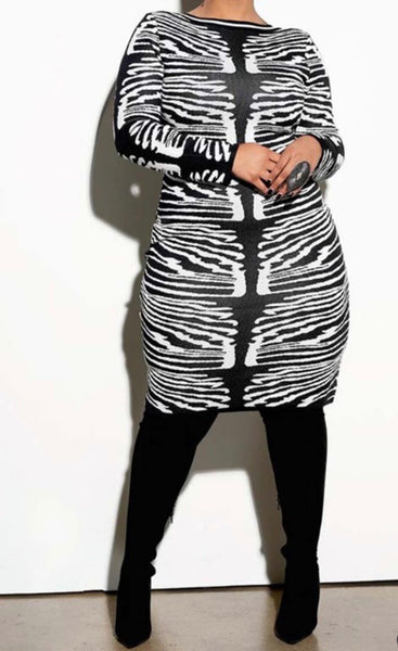 Black & White Midi Sweater Dress